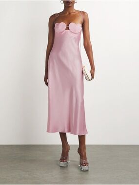 Anna October Pink Satin Midi Dress with Heart Bust